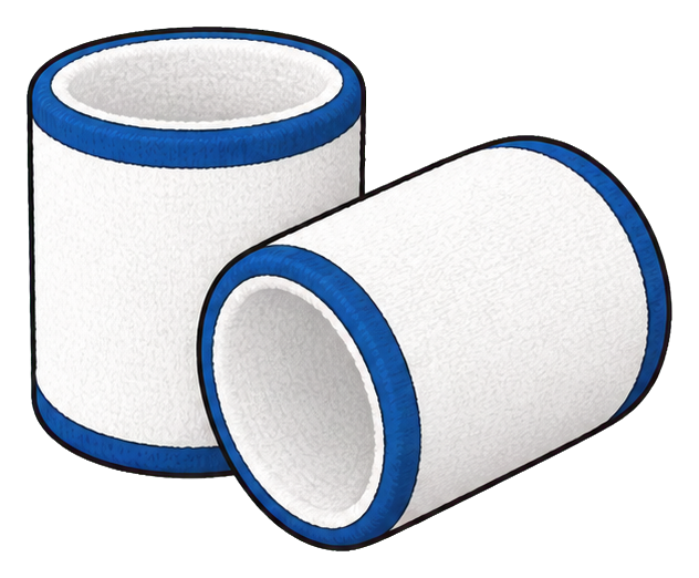 Two white wristbands with blue trim shown as a sticker graphic.