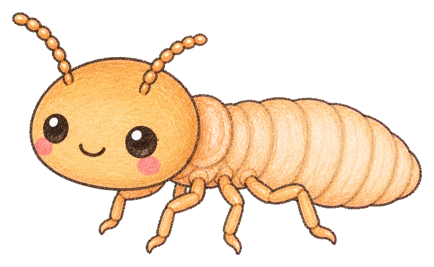 Cute cartoon termite with a smiling face and tan segmented body