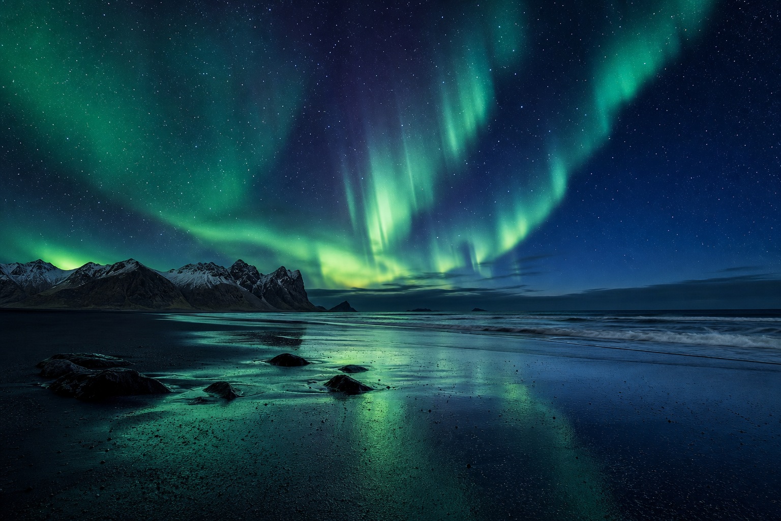 Preview for Aurora Shore Night Sky Stock Background