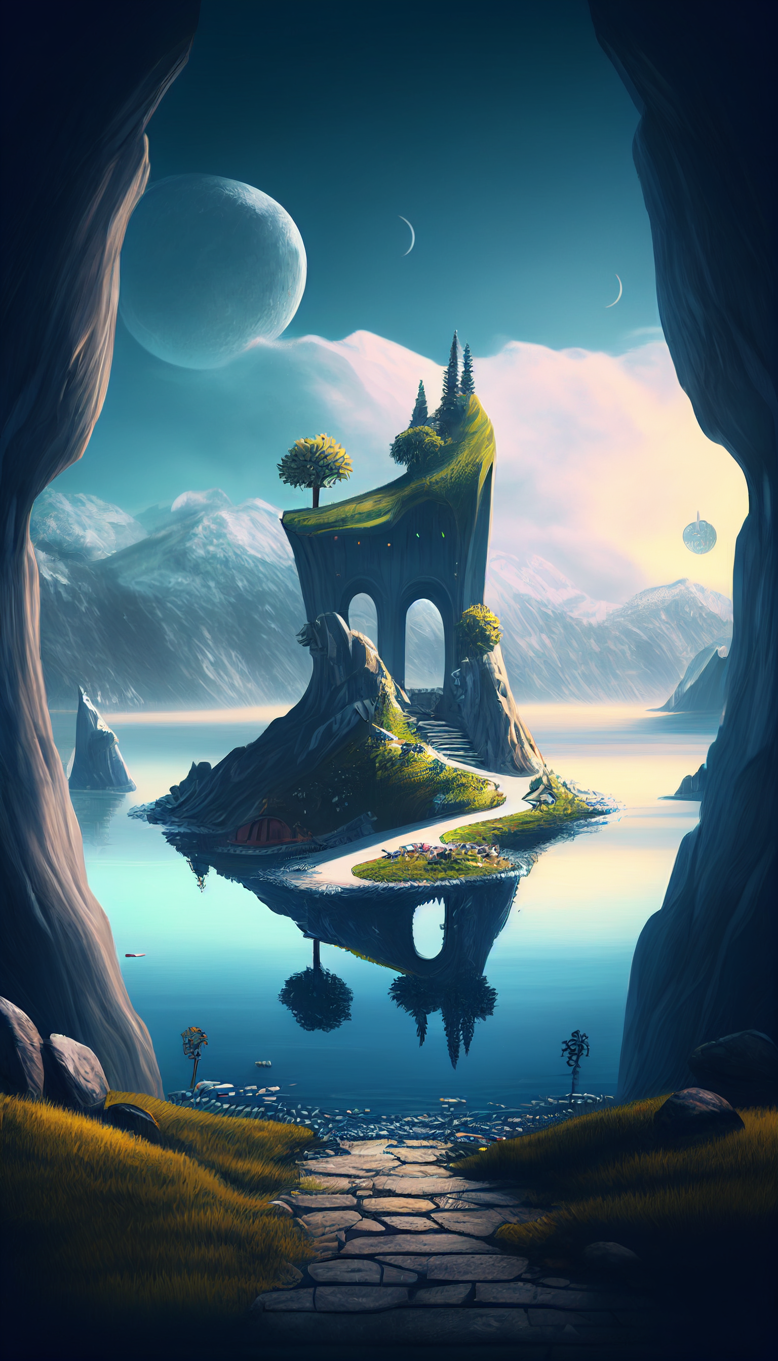 Preview for Fantasy-island-landscape-ai-phone-background-3ee8a