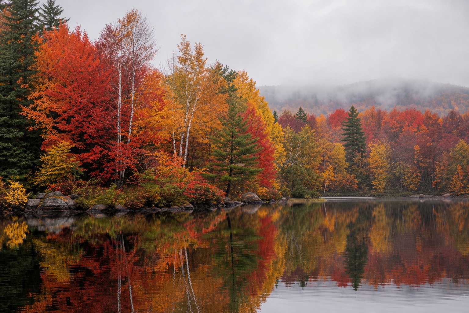 Preview for Soft Overcast Fall Lakeside Background