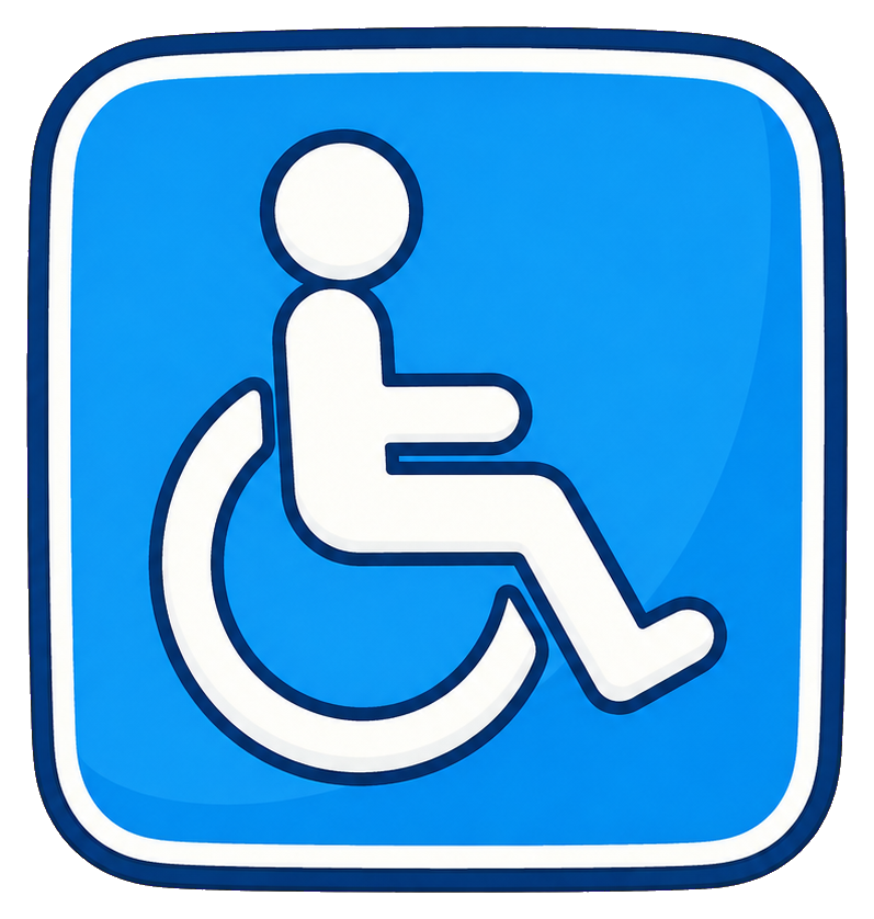Blue accessible parking sign icon with a white wheelchair symbol