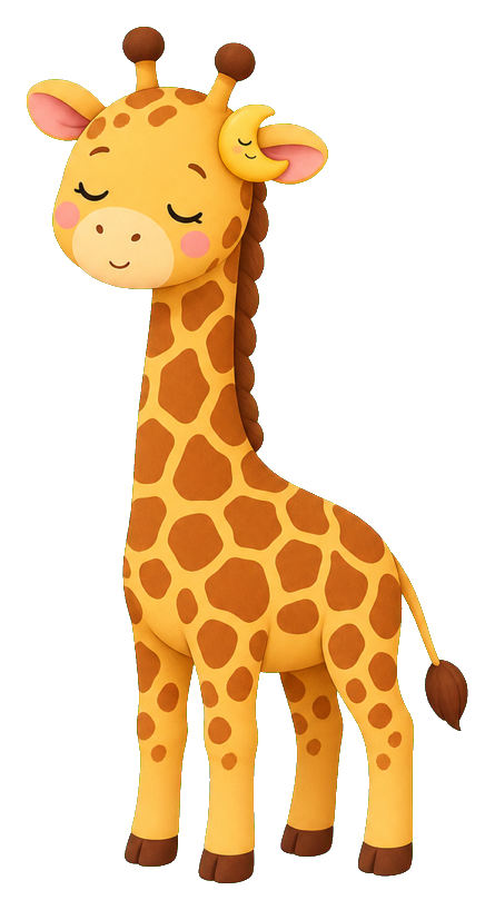 Cute sleepy giraffe with closed eyes and a small moon beside its head