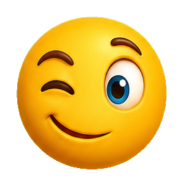 Yellow winking face emoji with one eye closed and a slight smile