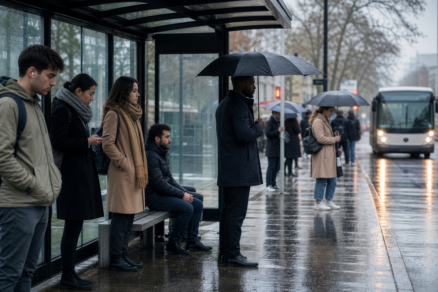 Preview for Rainy Transit Commuters Stock Background