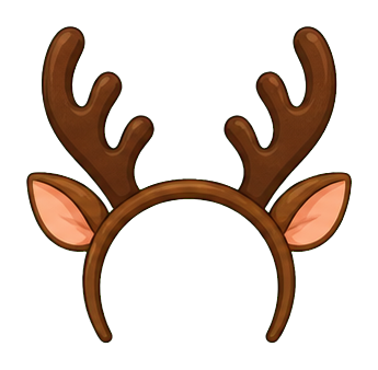 Brown deer antlers with ears attached to a circular headband outline.