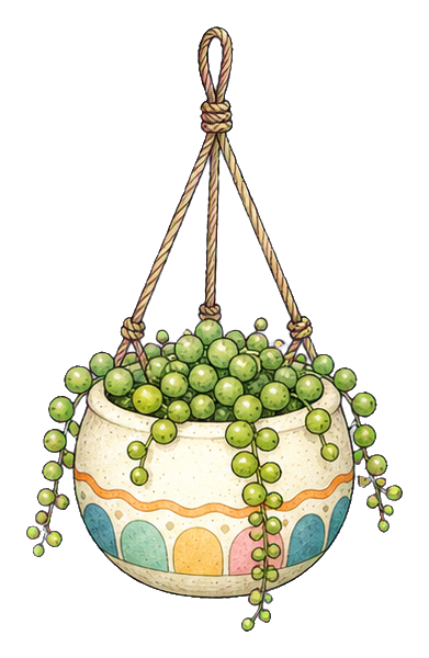 Hanging pot filled with string of pearls succulent trails