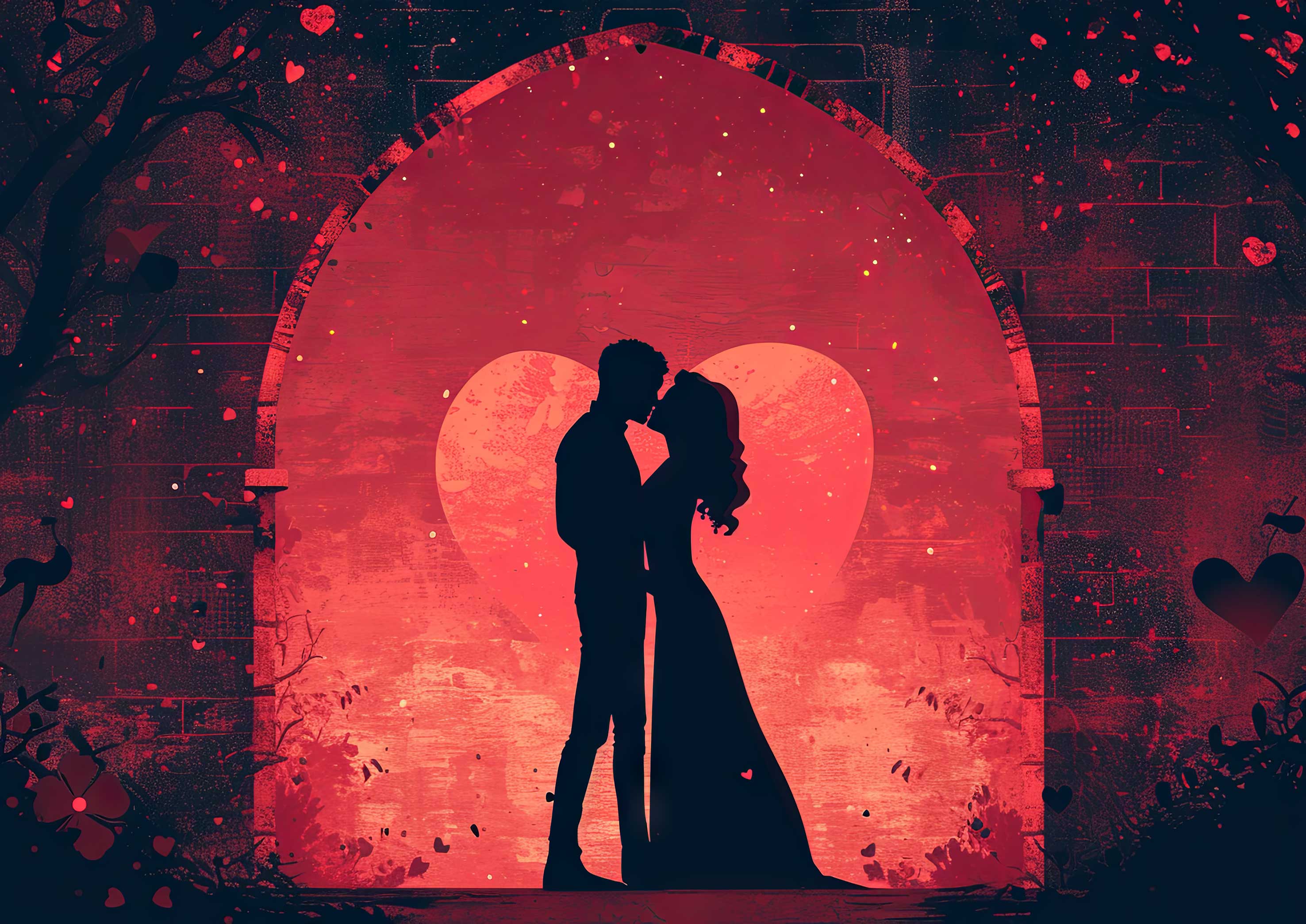 Preview for Romantic-couple-silhouette-embrace-love-background-fc9e6