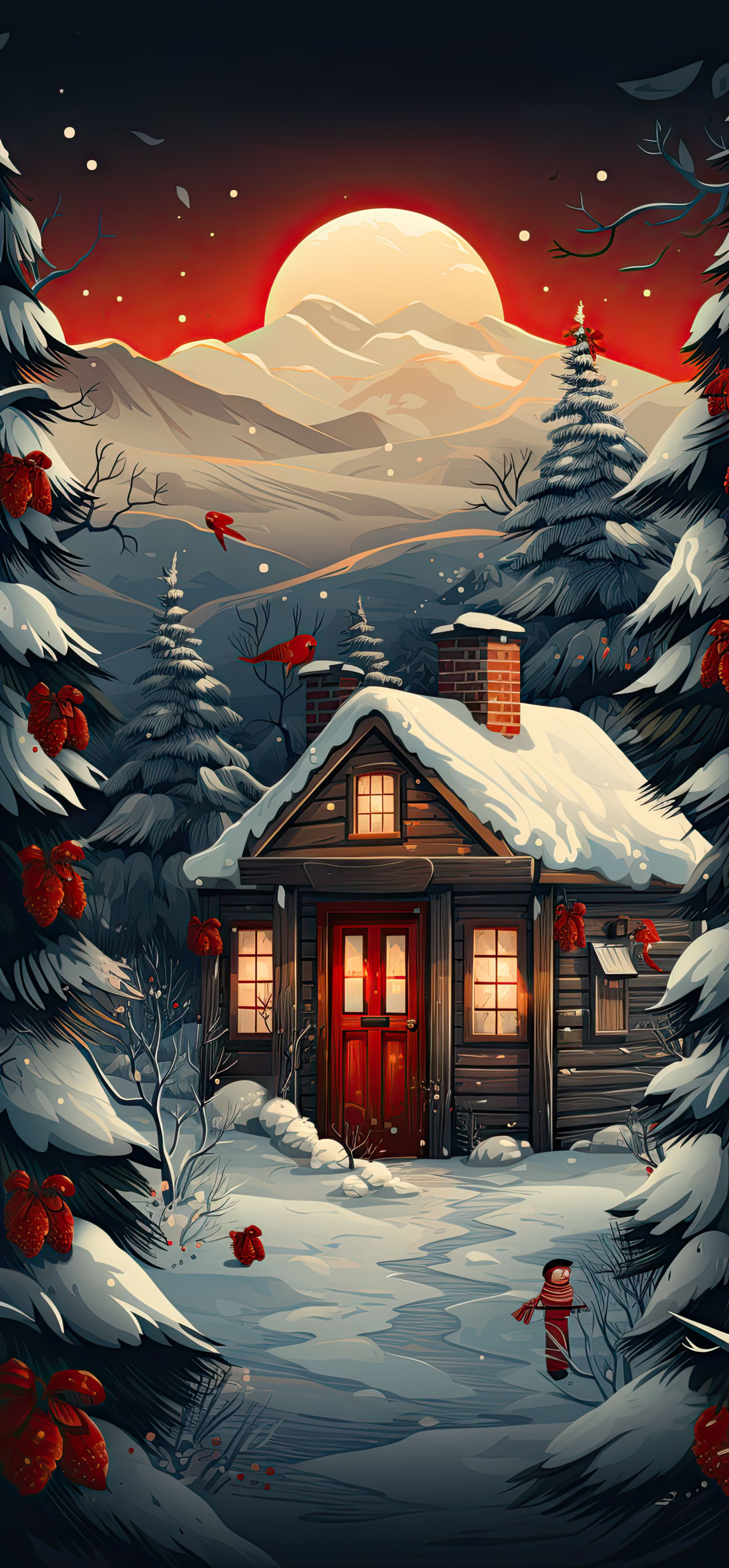 Preview for Winter-cabin-landscape-illustration-christmas-phone-background-b670a