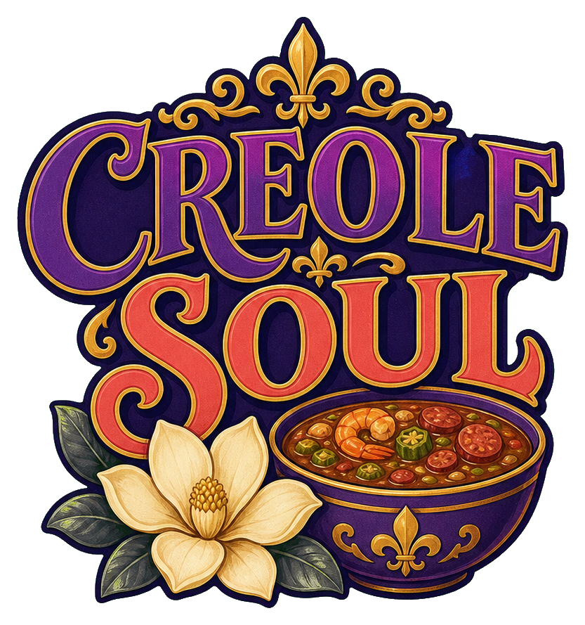 Retro Creole Soul Gumbo text sticker with a gumbo bowl and flower illustration