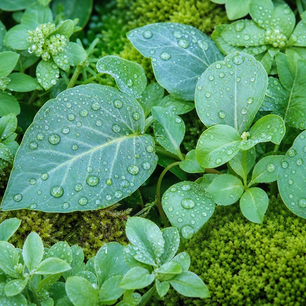 Preview for Rain Droplets On Green Leaves Background