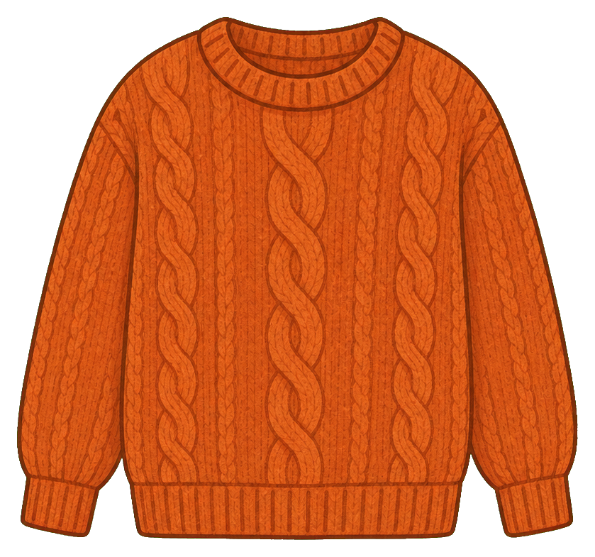 Orange rust knit sweater with cable knit texture and long sleeves