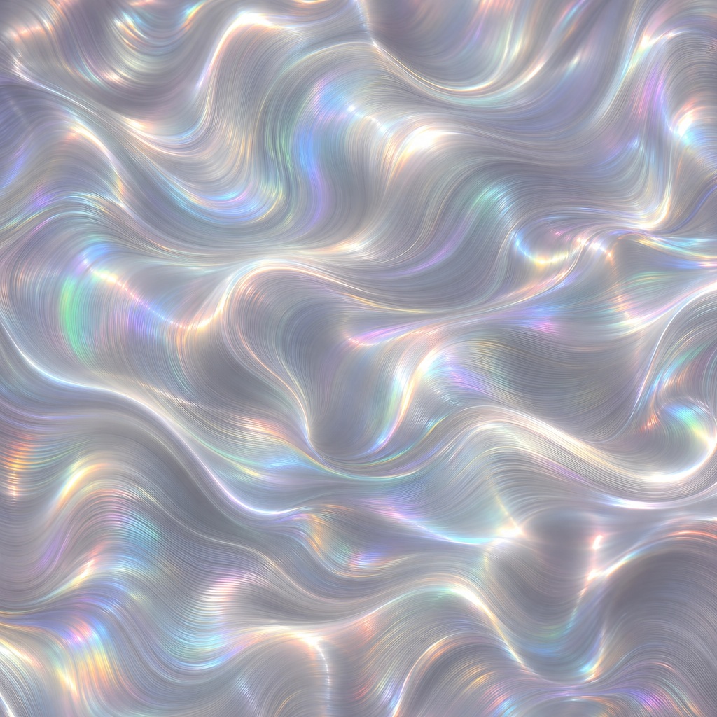 Iridescent silver mesh waves with soft rainbow ripples and flowing abstract texture
