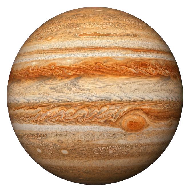 Realistic Jupiter planet sticker with tan and orange cloud bands and a red storm spot