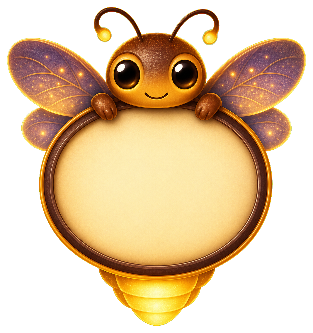 Cute glowing firefly badge sticker with wings and blank center circle