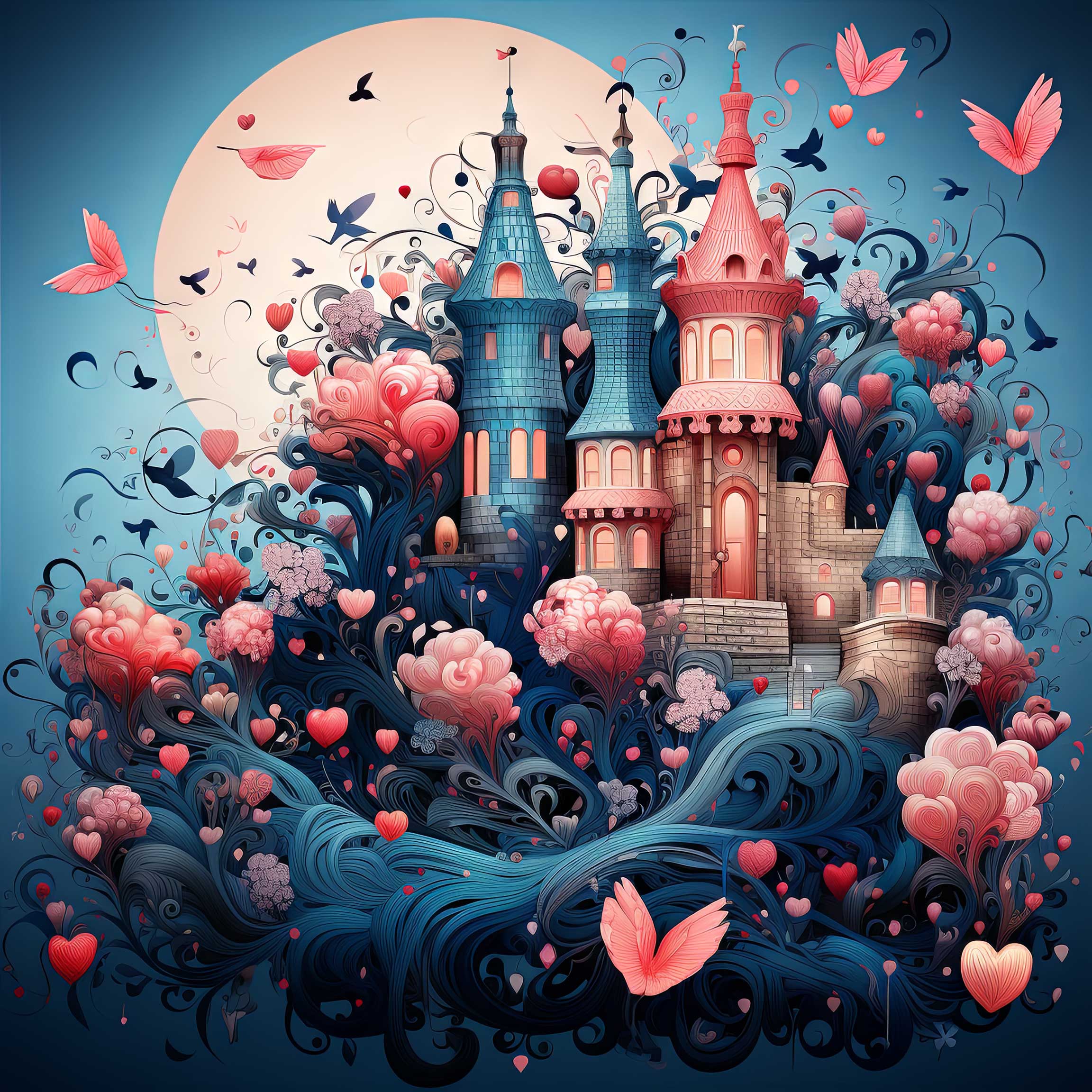 Preview for Enchanted-castle-moonlight-fantasy-love-background-7b2a5