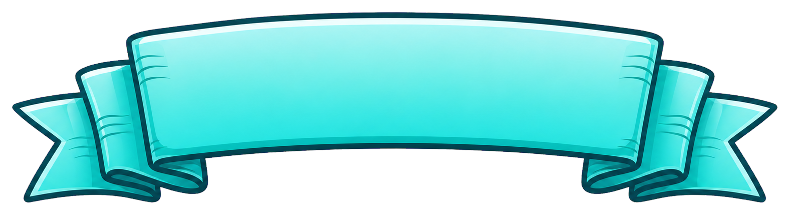 Aqua double fold ribbon banner with blank center and folded ends