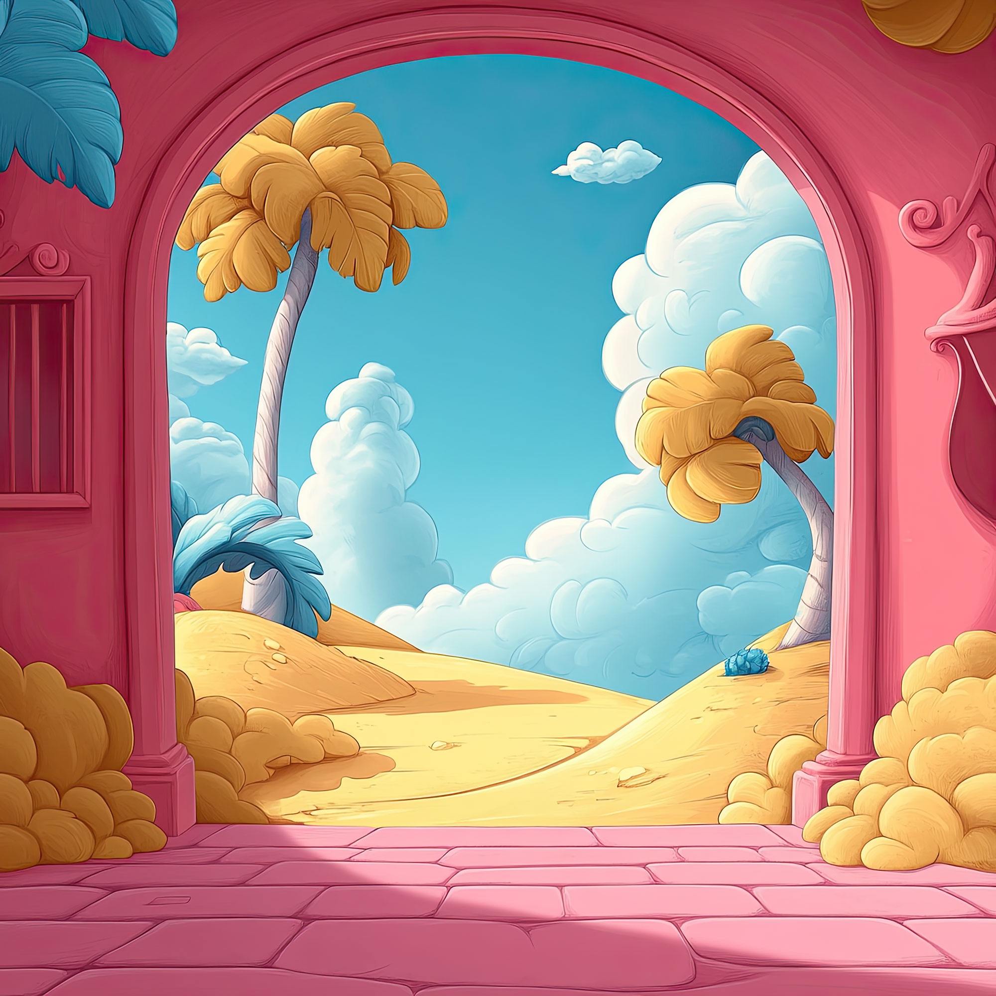 Preview for Pink-archway-desert-landscape-whimsical-backdrop-background-f0475