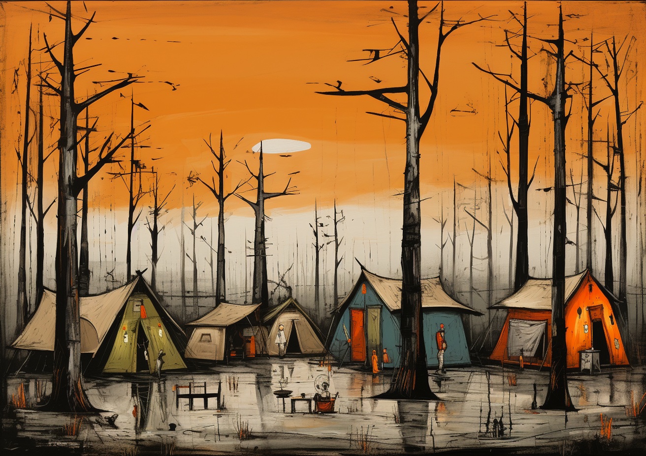 Preview for Camping Forest Background With Tents At Sunset