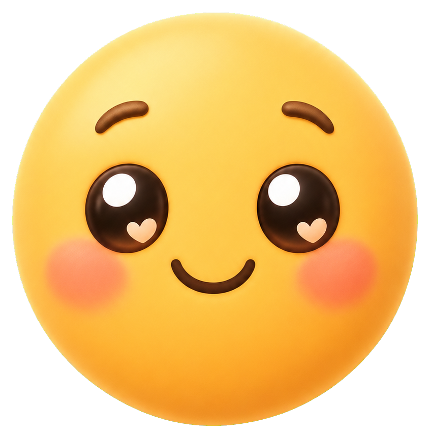 Yellow smiling face with heart eyes and pink cheeks