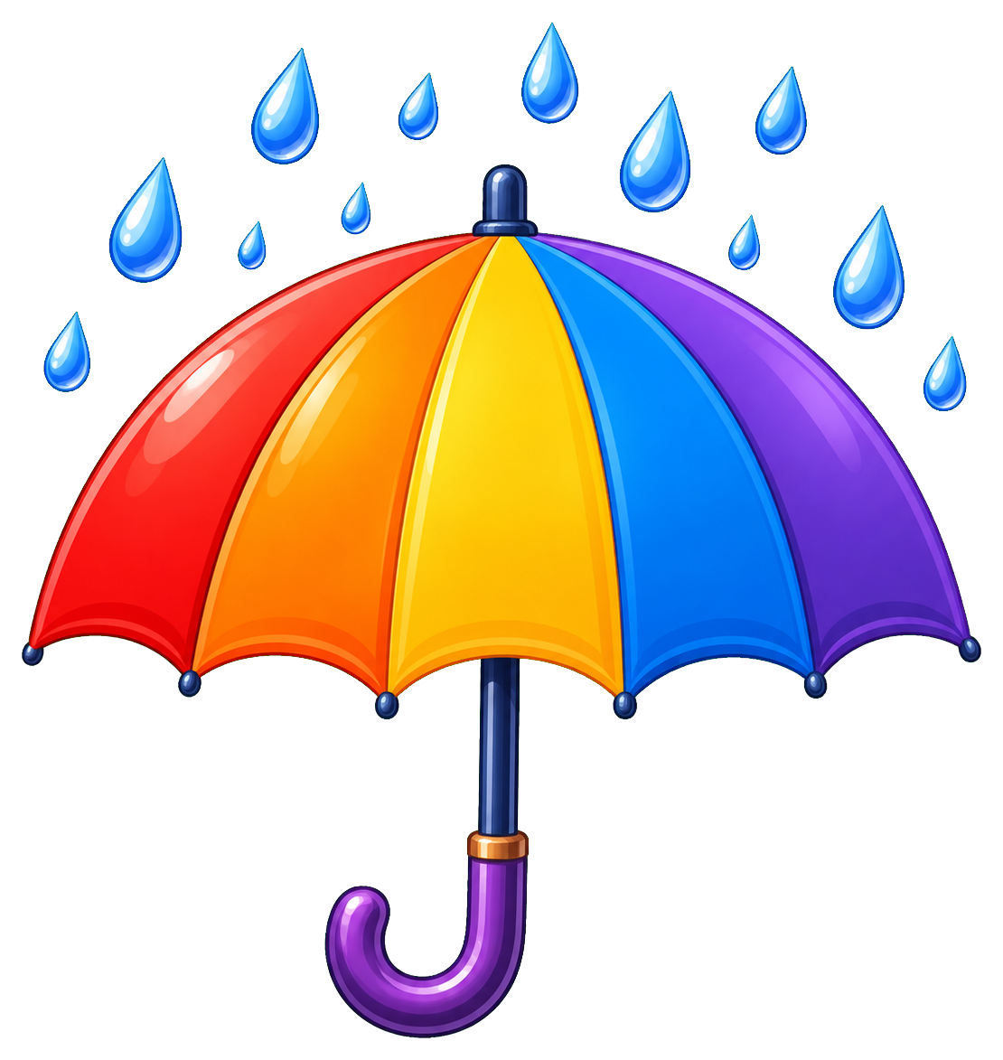 Colorful umbrella with raindrops falling above it