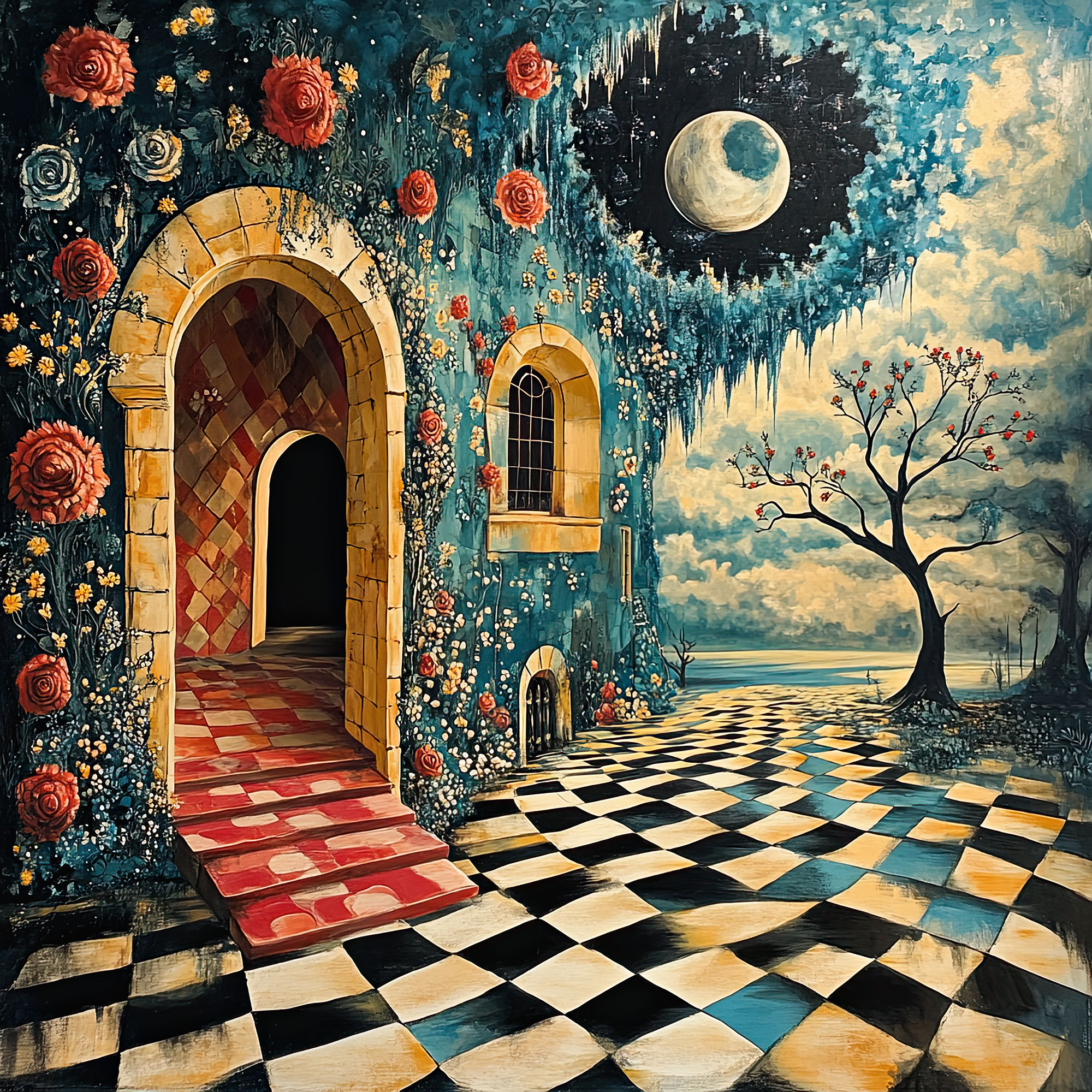 Preview for Surrealist-floral-architecture-art-whimsical-backdrop-background-f2623