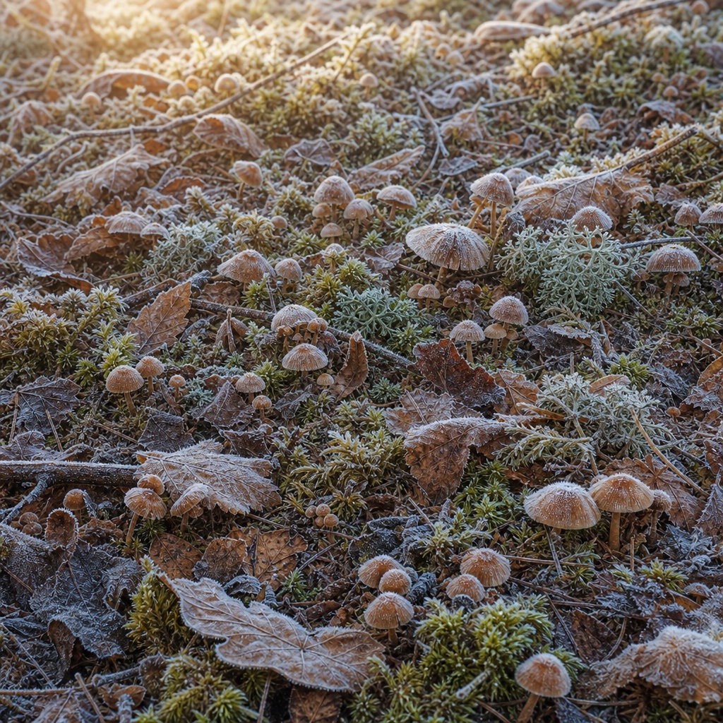 Preview for Frosted Mushroom Forest Floor Background