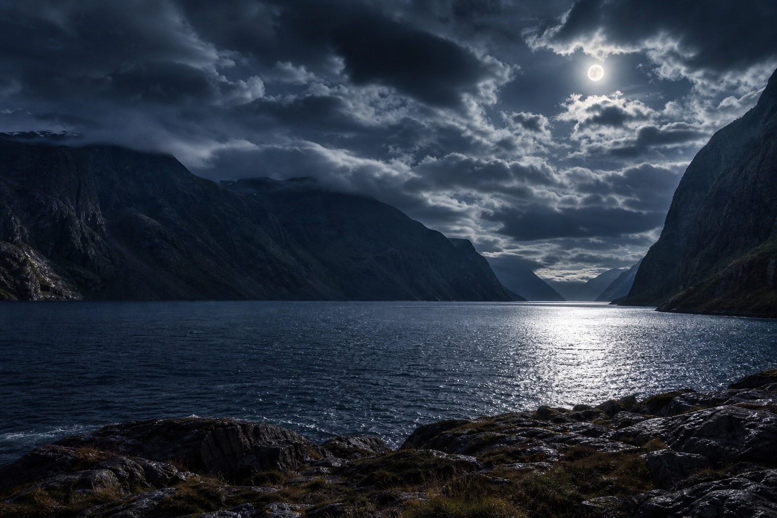 Preview for Wide Moonlit Shoreline Stock Background