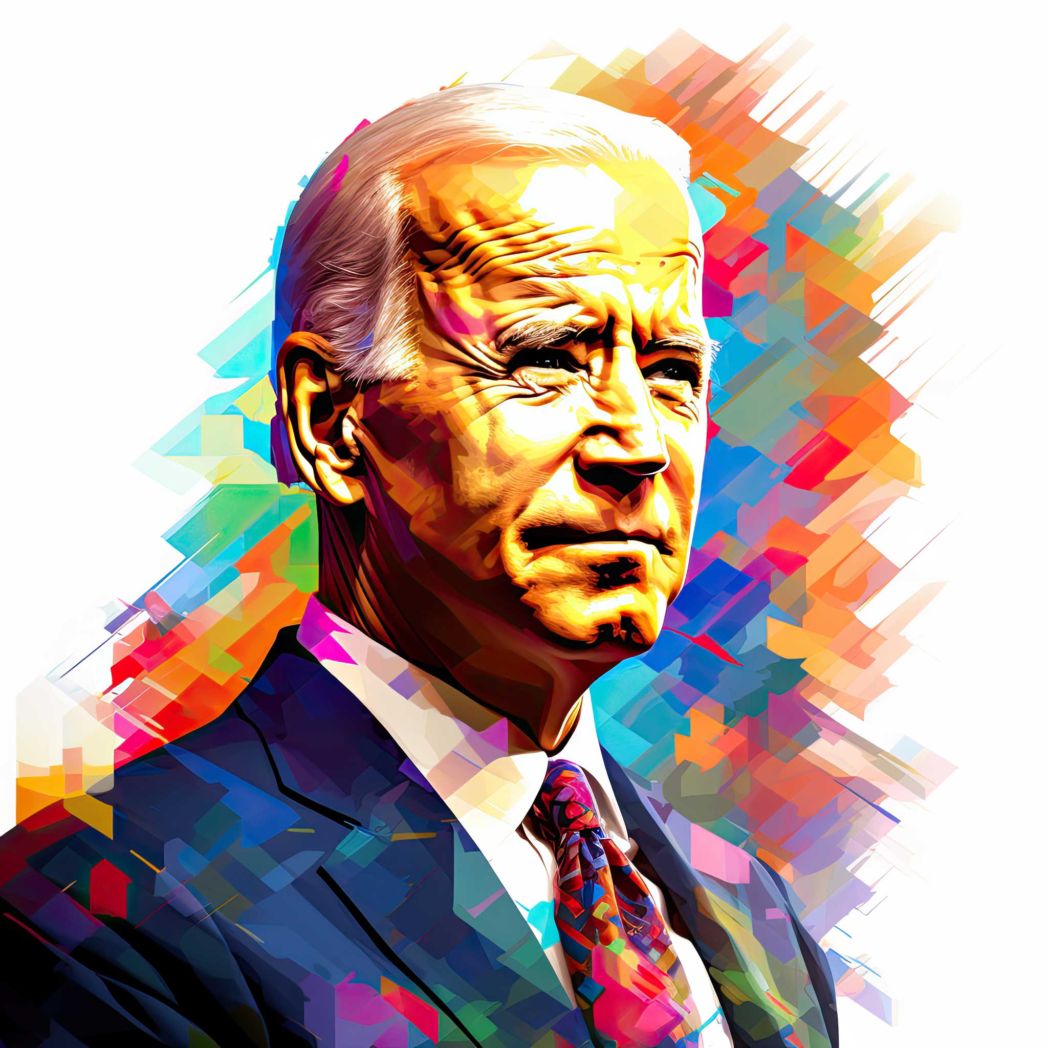 Colorful digital illustration of Joe Biden in a suit