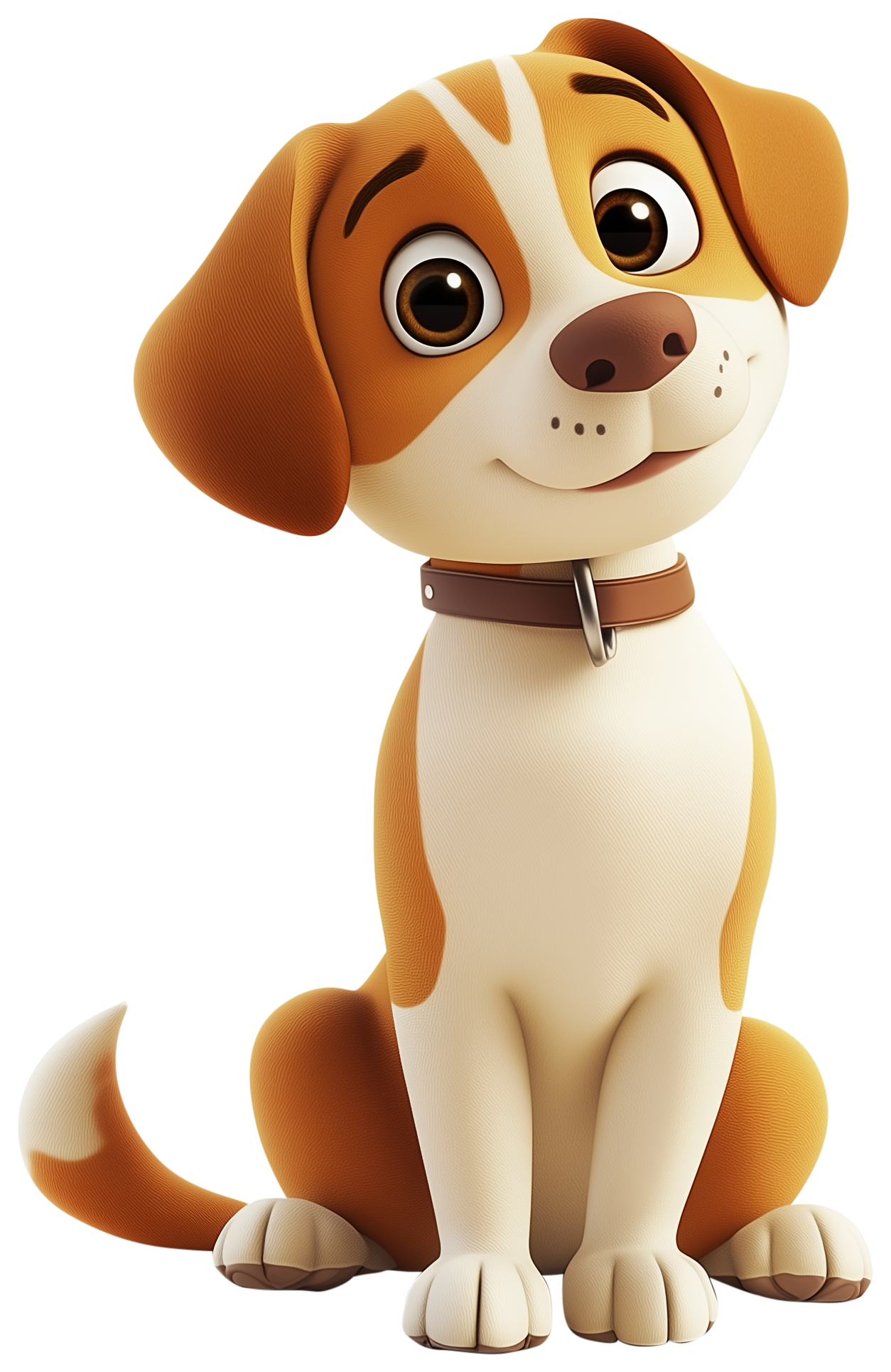 Cute cartoon dog sticker sitting with a smiling face and brown ears
