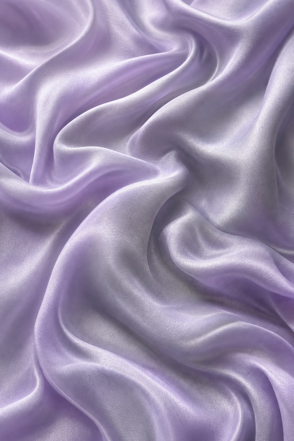 Lilac and silver silk fabric with soft cloudlike folds and flowing waves