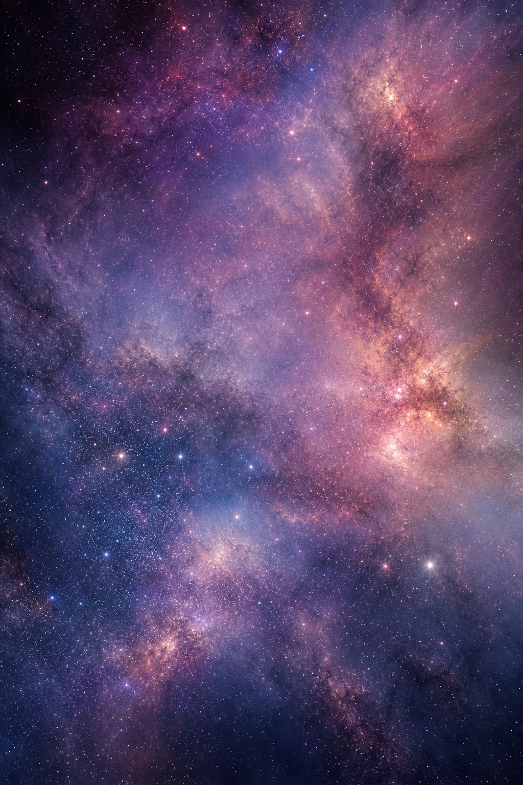 Deep blue star field with glowing galaxy dust and scattered stars
