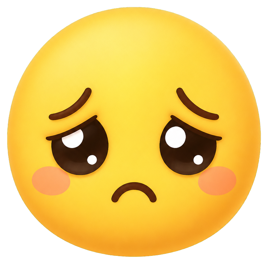 Yellow disappointed face with drooping eyes, blush cheeks, and a small frown