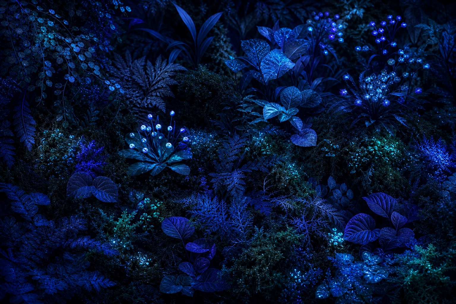 Preview for Midnight Blue Bioluminescent Botanical Background