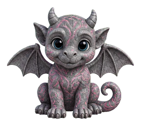 Cute pastel gargoyle cub with big eyes, small wings, and a curled tail
