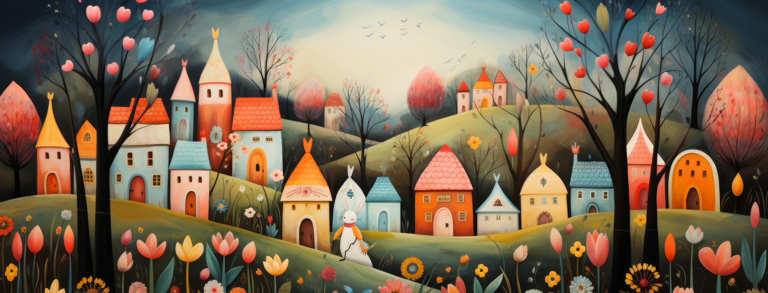 Preview for Vibrant-village-landscape-art-easter-facebook-background-f38c2