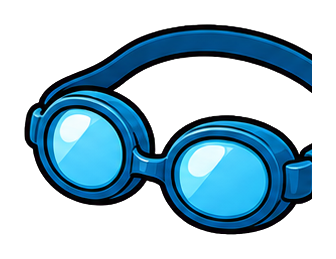 Blue swim goggles with a black strap on a transparent background