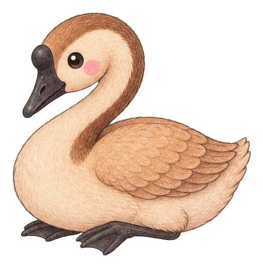 Cute kawaii swan goose sticker with beige feathers and a black beak.