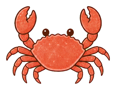 Coral red crab sticker with raised claws and curved legs