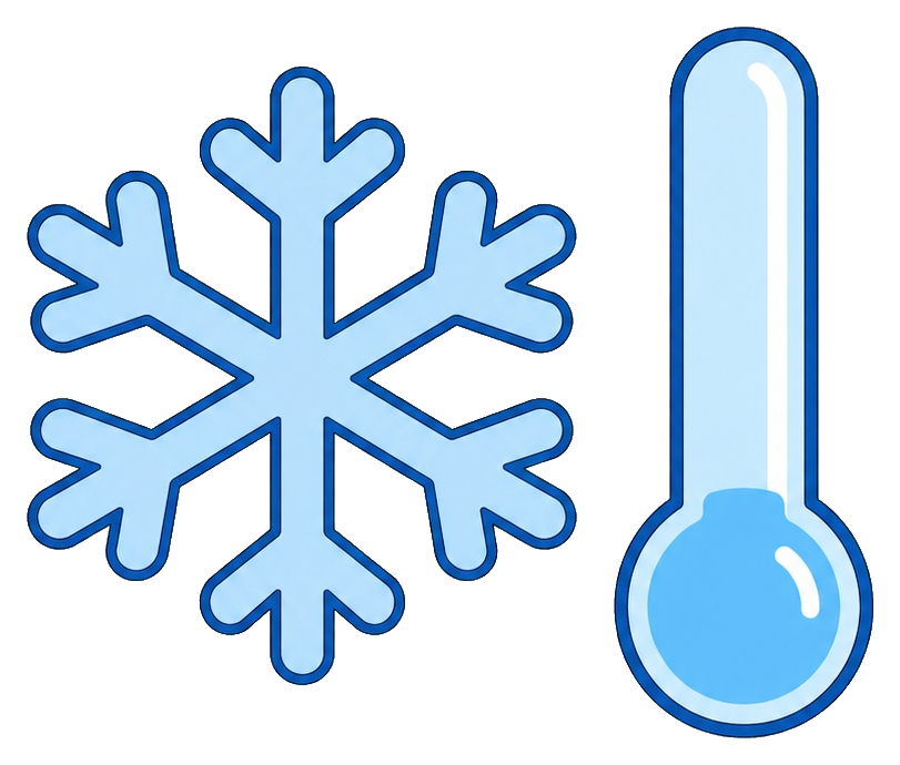 Blue snowflake icon beside a thermometer indicating freeze warning