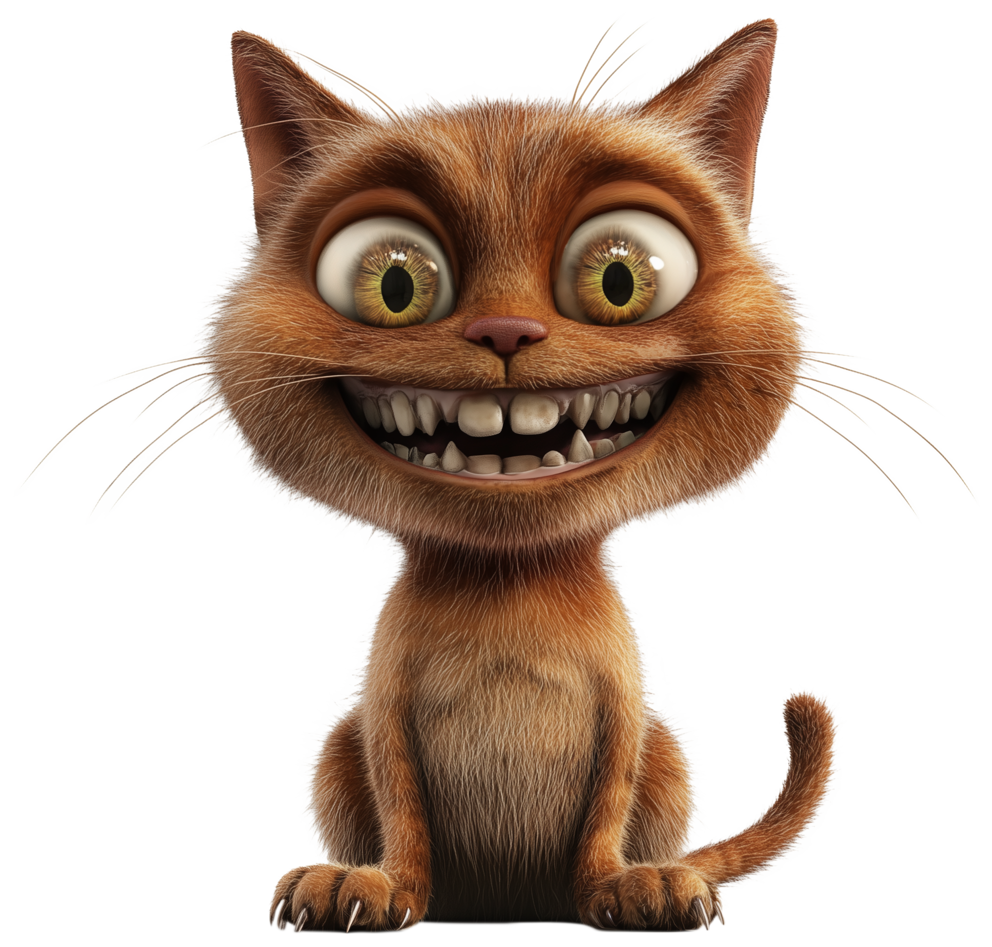 Smiling 3D cartoon cat sticker with big eyes and sharp teeth