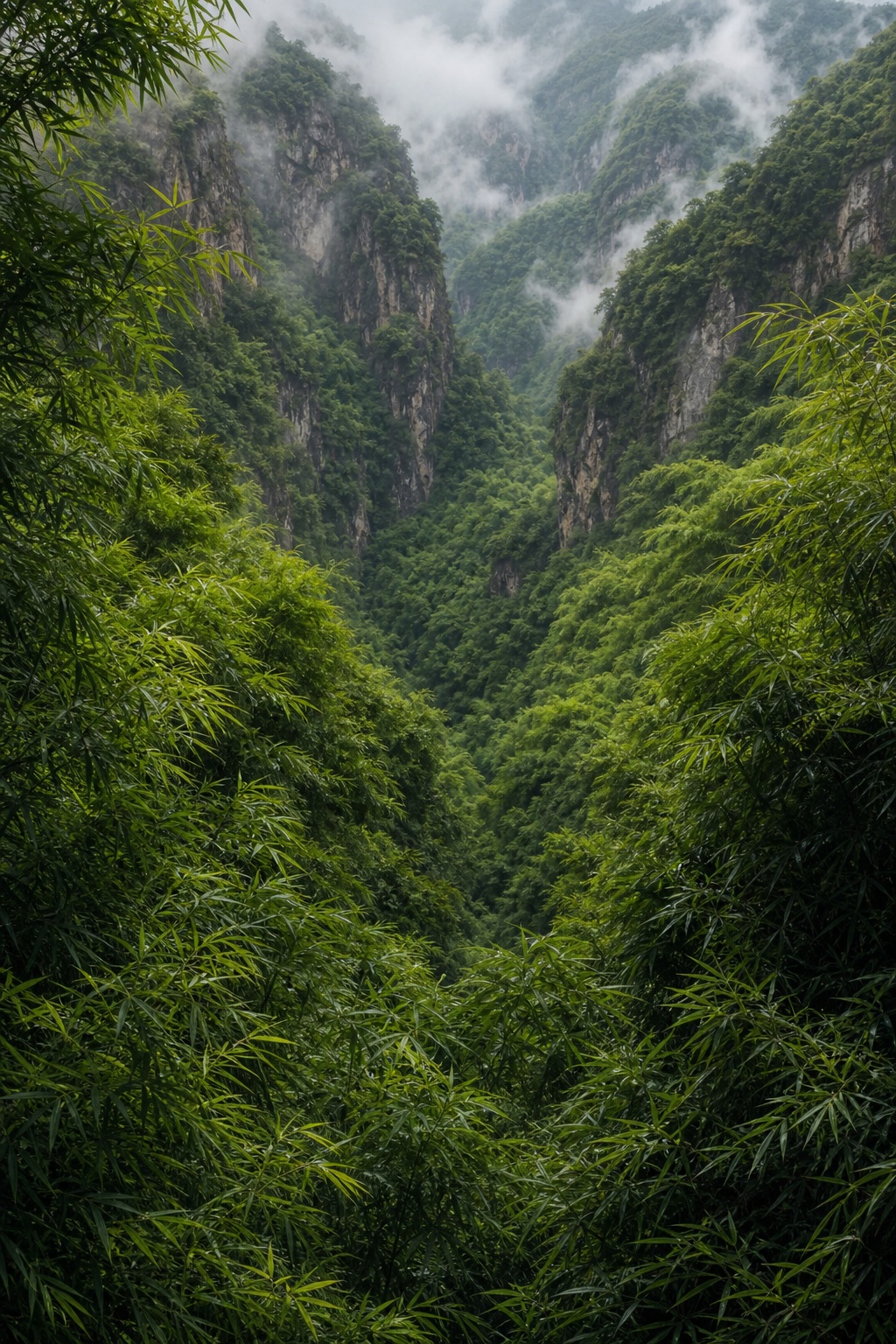 Preview for Misty Bamboo Mountain Landscape Background