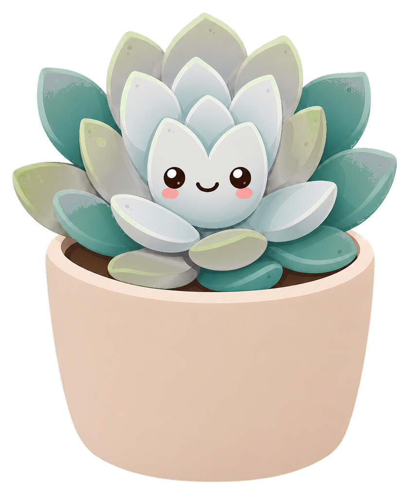 Cute kawaii succulent in a pot with a smiling face and layered leaves