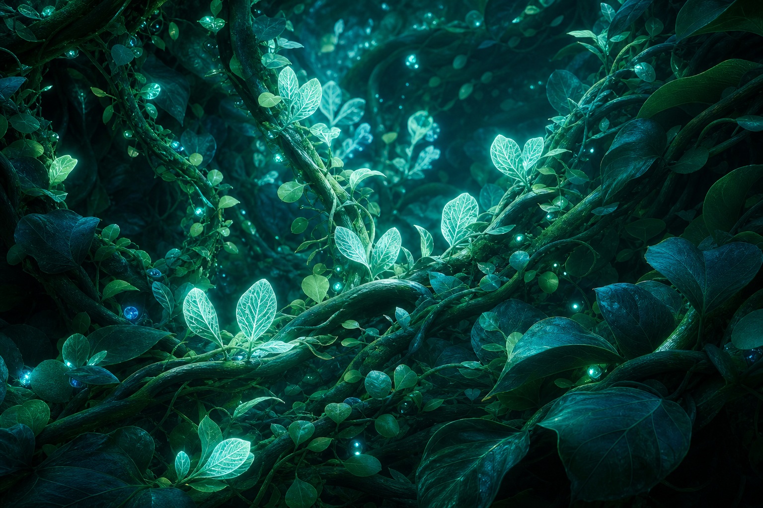 Preview for Emerald Cyan Luminous Vine Drift Background