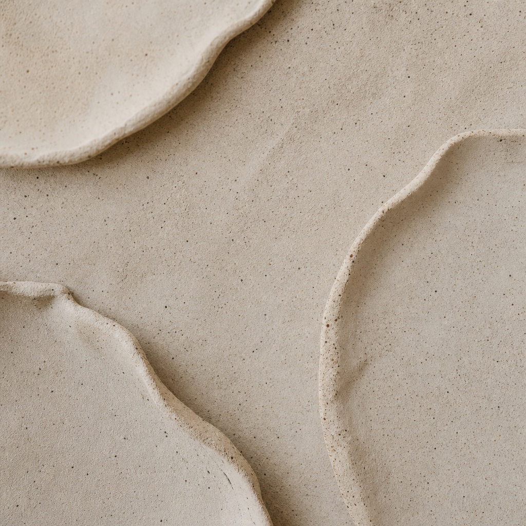 Soft beige clay texture with flowing organic shapes and fine speckles.