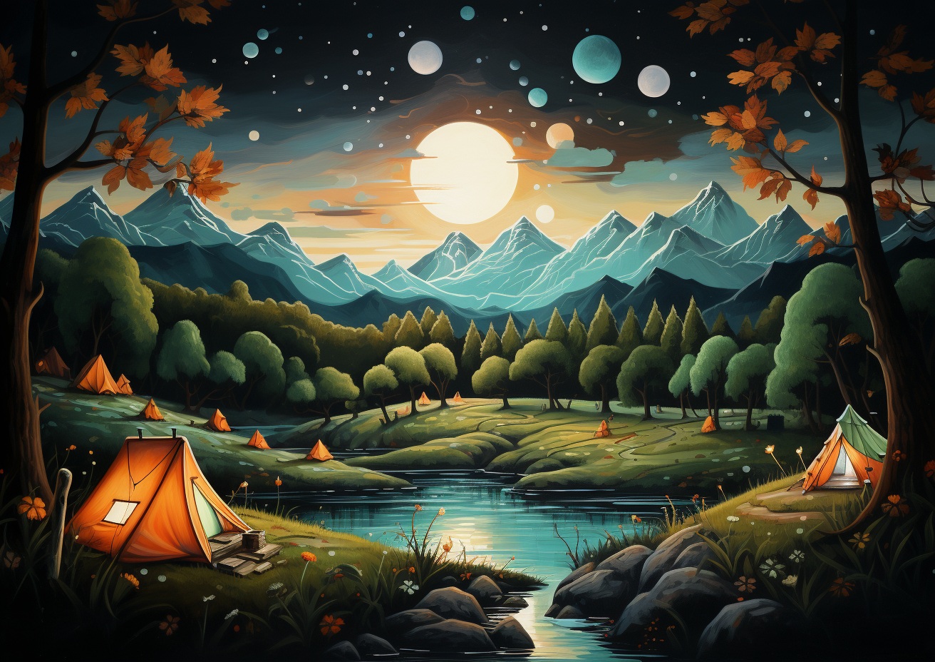 Preview for Moonlit Camping Mountain Landscape Background
