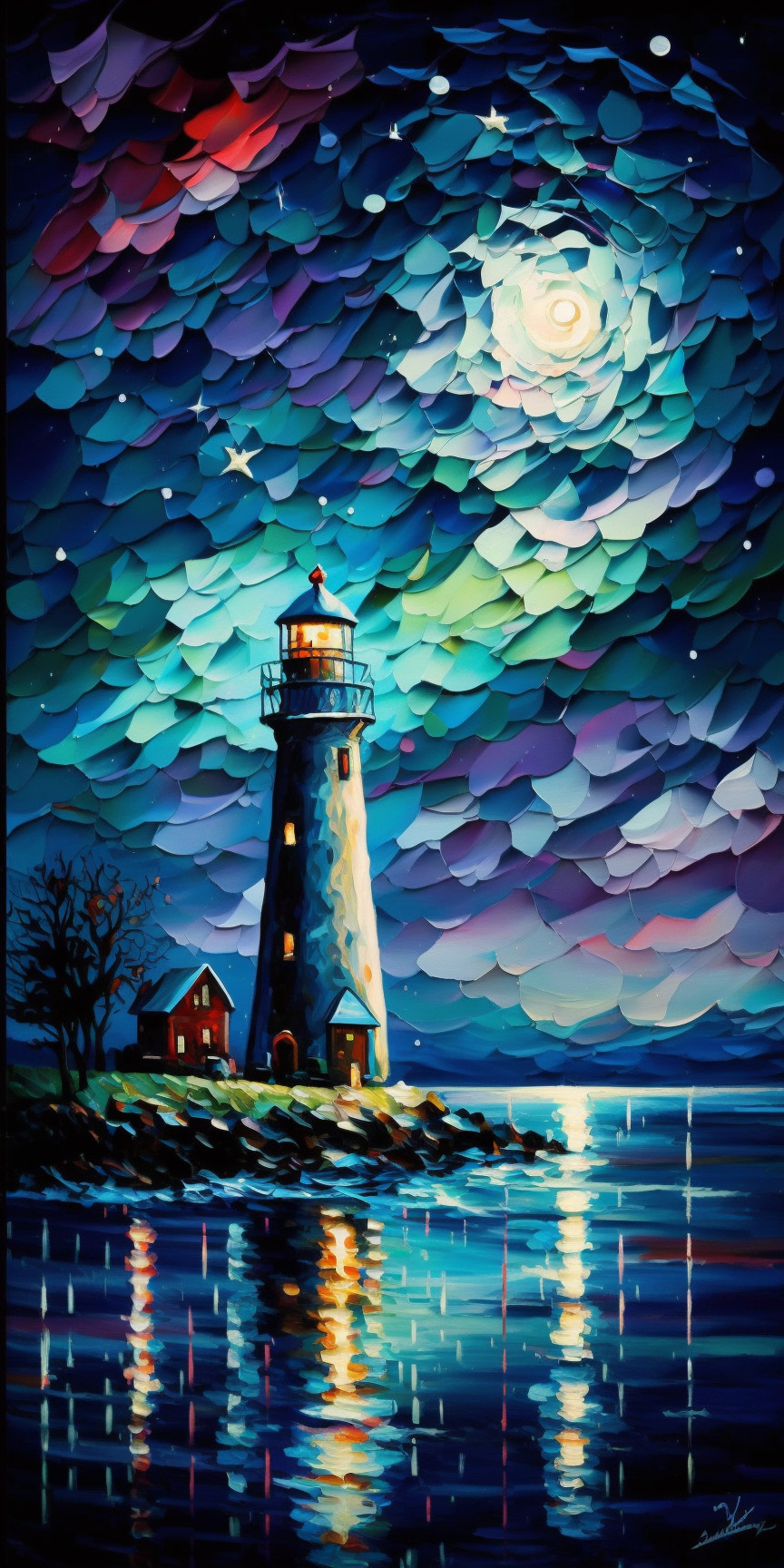 Preview for Lighthouse-under-starry-night-sky-ai-phone-background-7f932