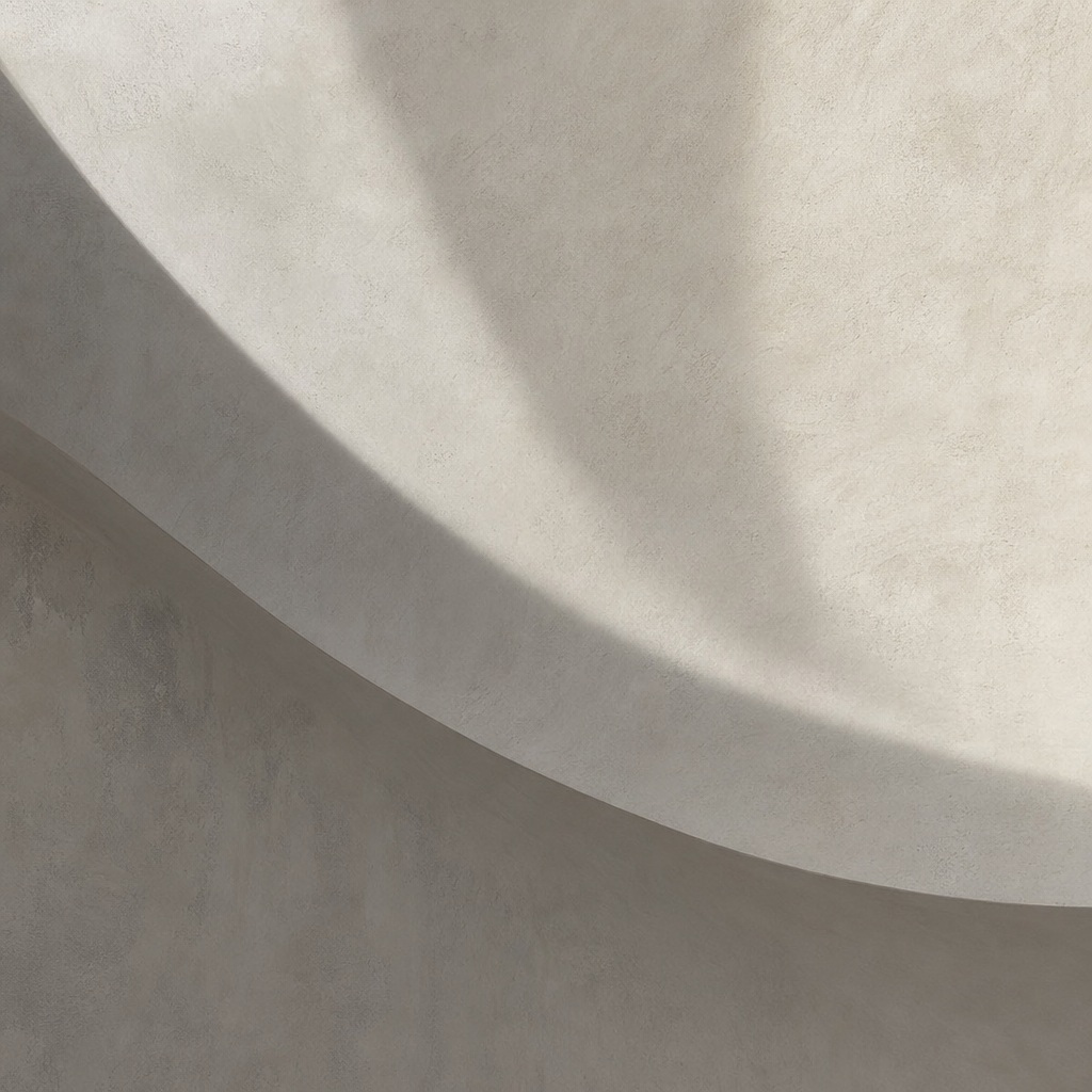 Soft overcast light casting a curved shadow across a pale wall.