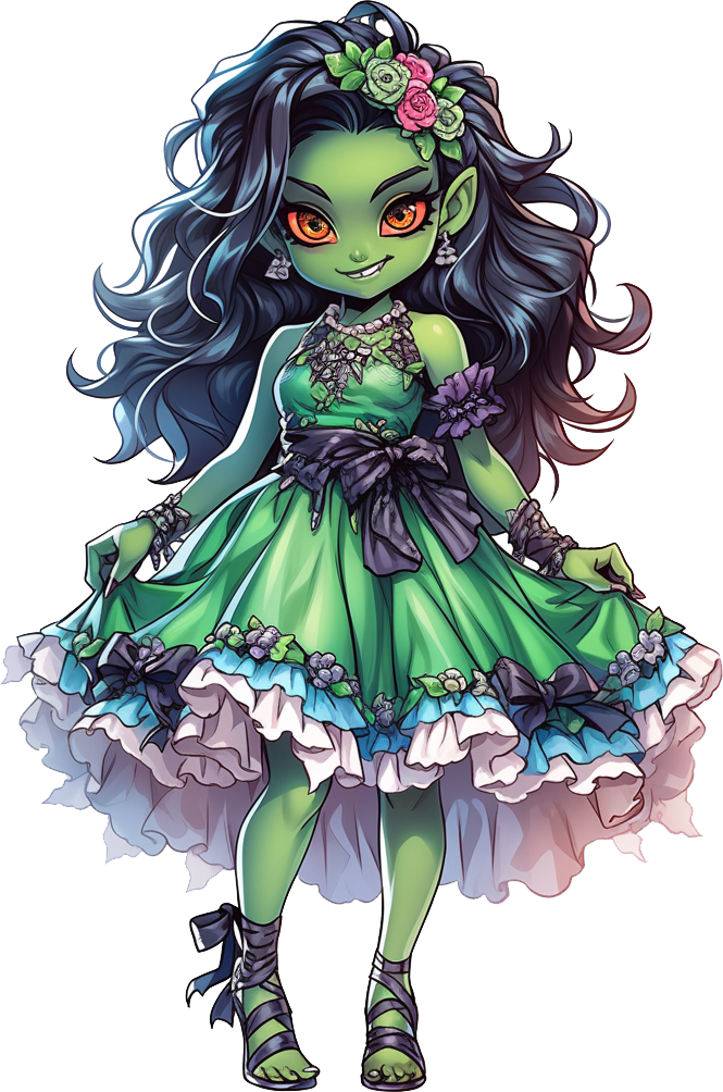 Preview for Anime-green-girl-character-design-halloween-characters-sticker-fa143