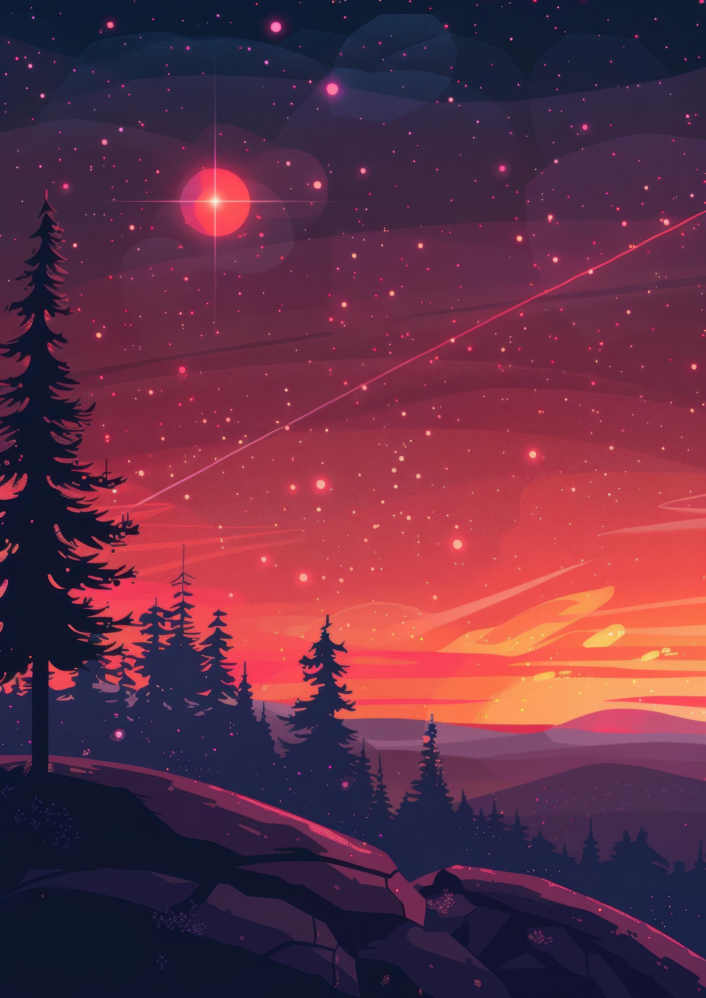 Preview for Forest-night-sky-illustration-astrophotography-photo-background-0798d